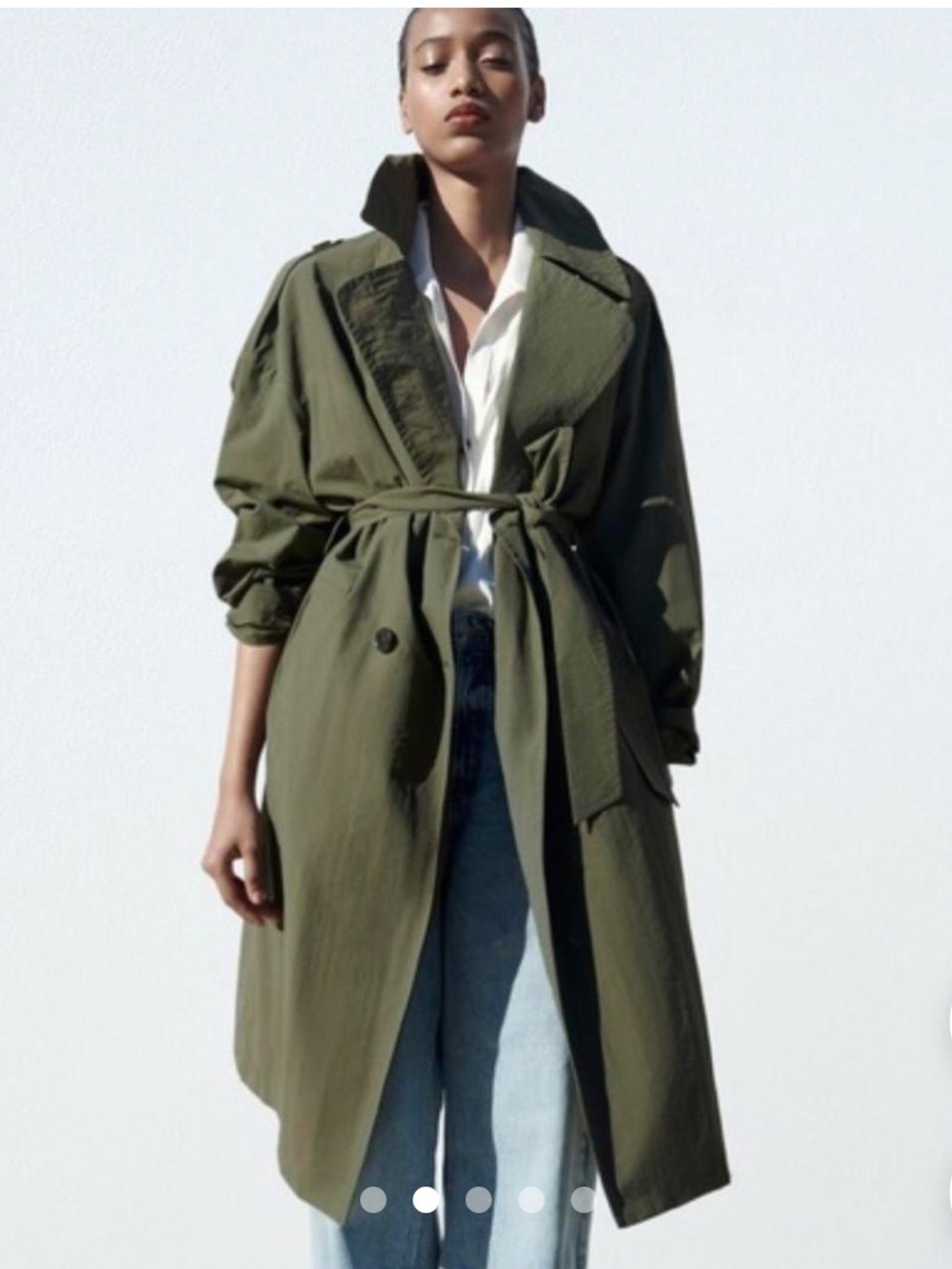 Zara Olive Green Belted Trench Coat